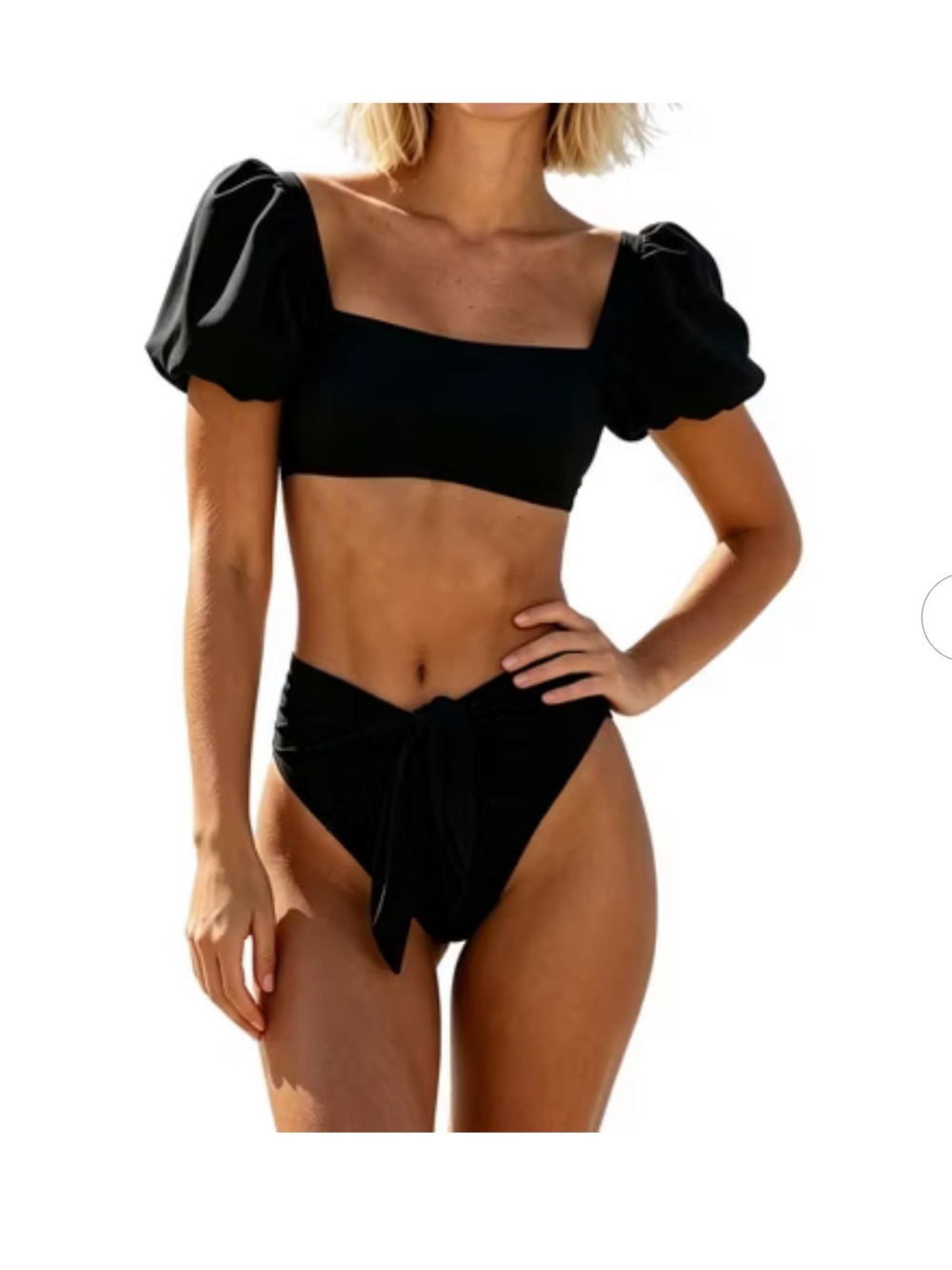 Black Puff Sleeve Bikini Set